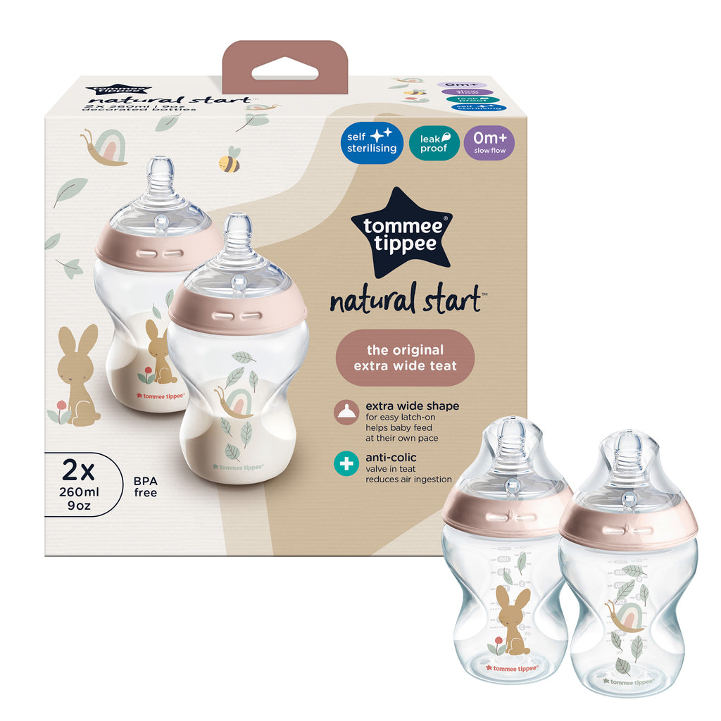 Tommee Tippee Natural Start 260ml Decorated Bottle 2pk - Girl