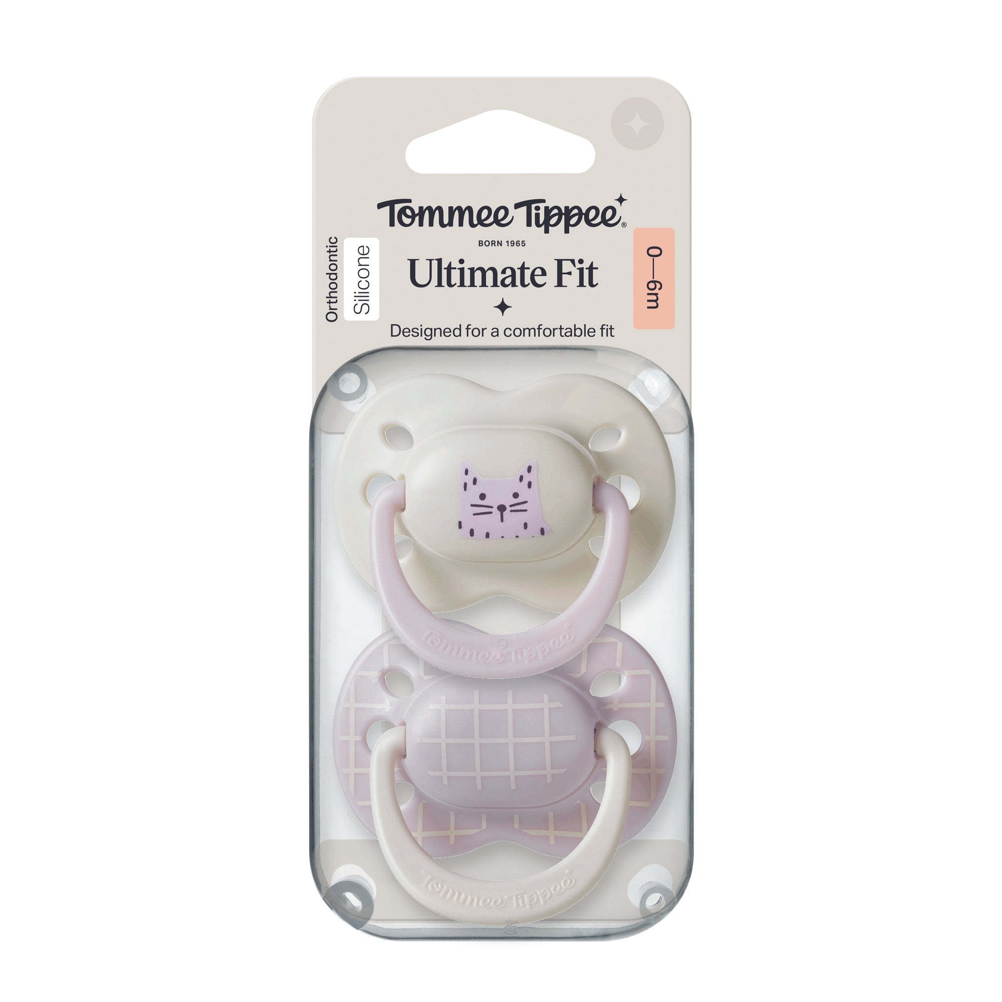 Tommee Tippee Ultra Fit Decorated Soother 0-6m 2pk - Girl - Light Purple