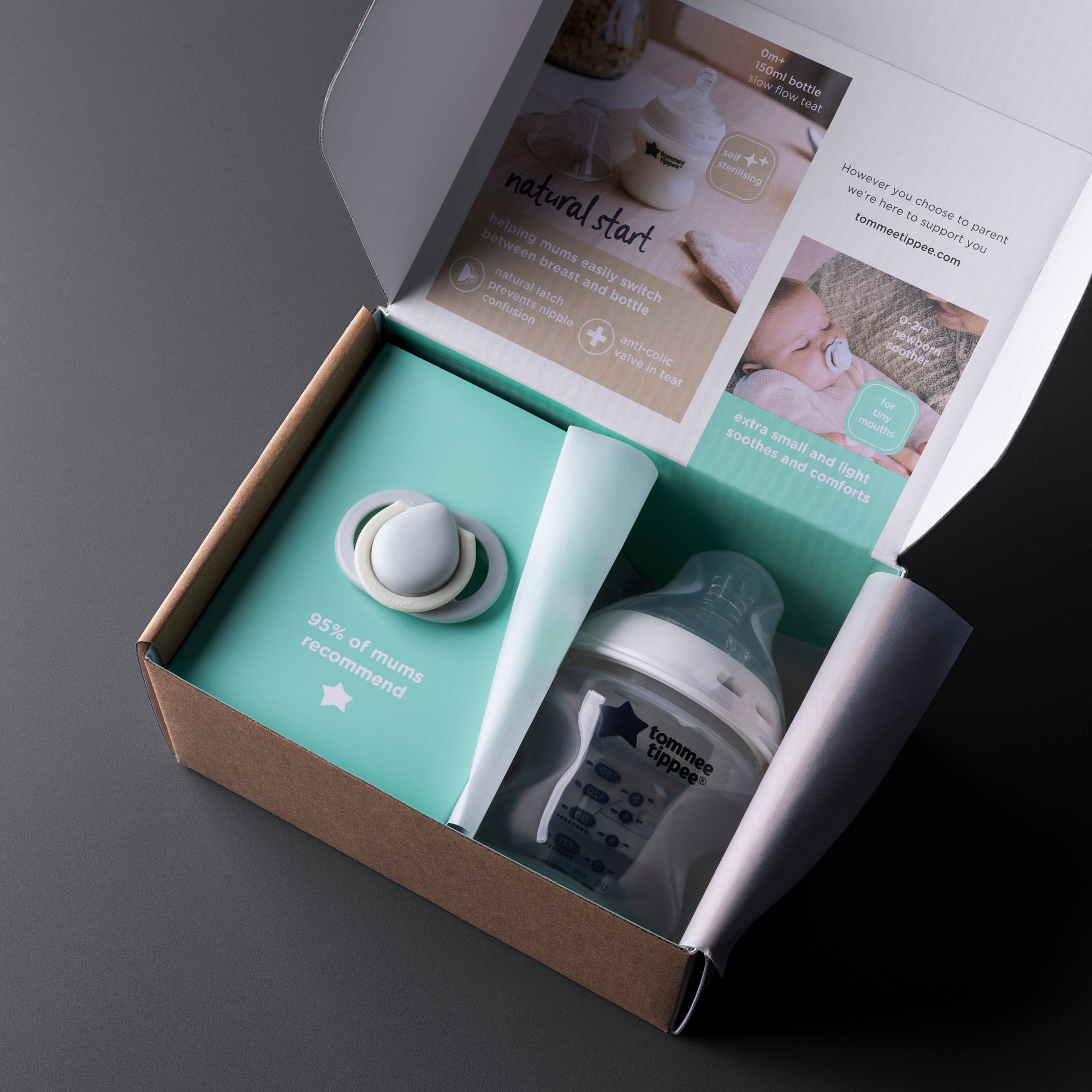 Tommee Tippee Trial Pack - 150ml Bottle & 0-2m Soother
