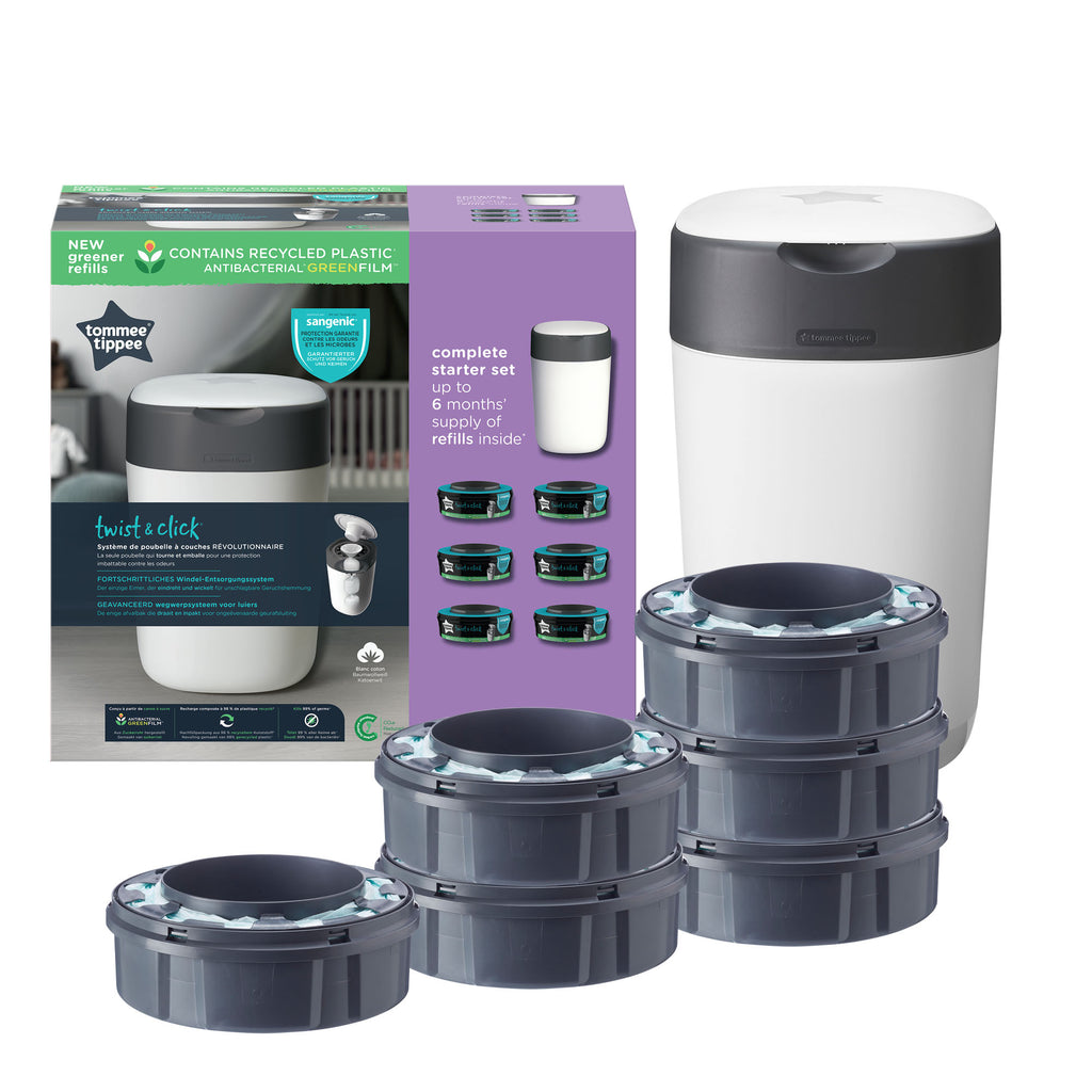Tommee Tippee Twist And Click Advanced Nappy Bin Starter Set Eco-Friendlier