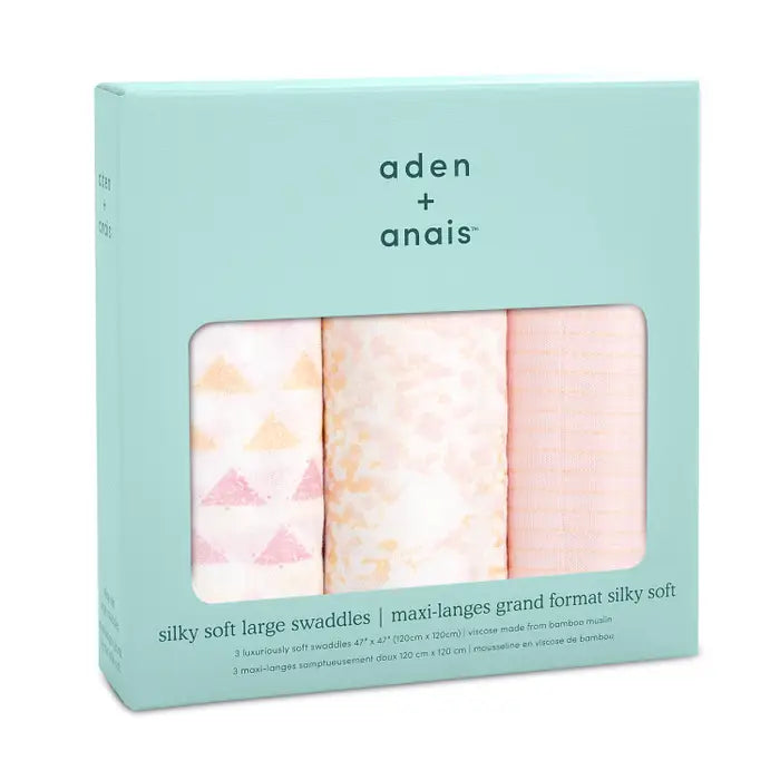 Aden + Anais Silky Soft Muslin Swaddle 3pk - Metallic Primrose