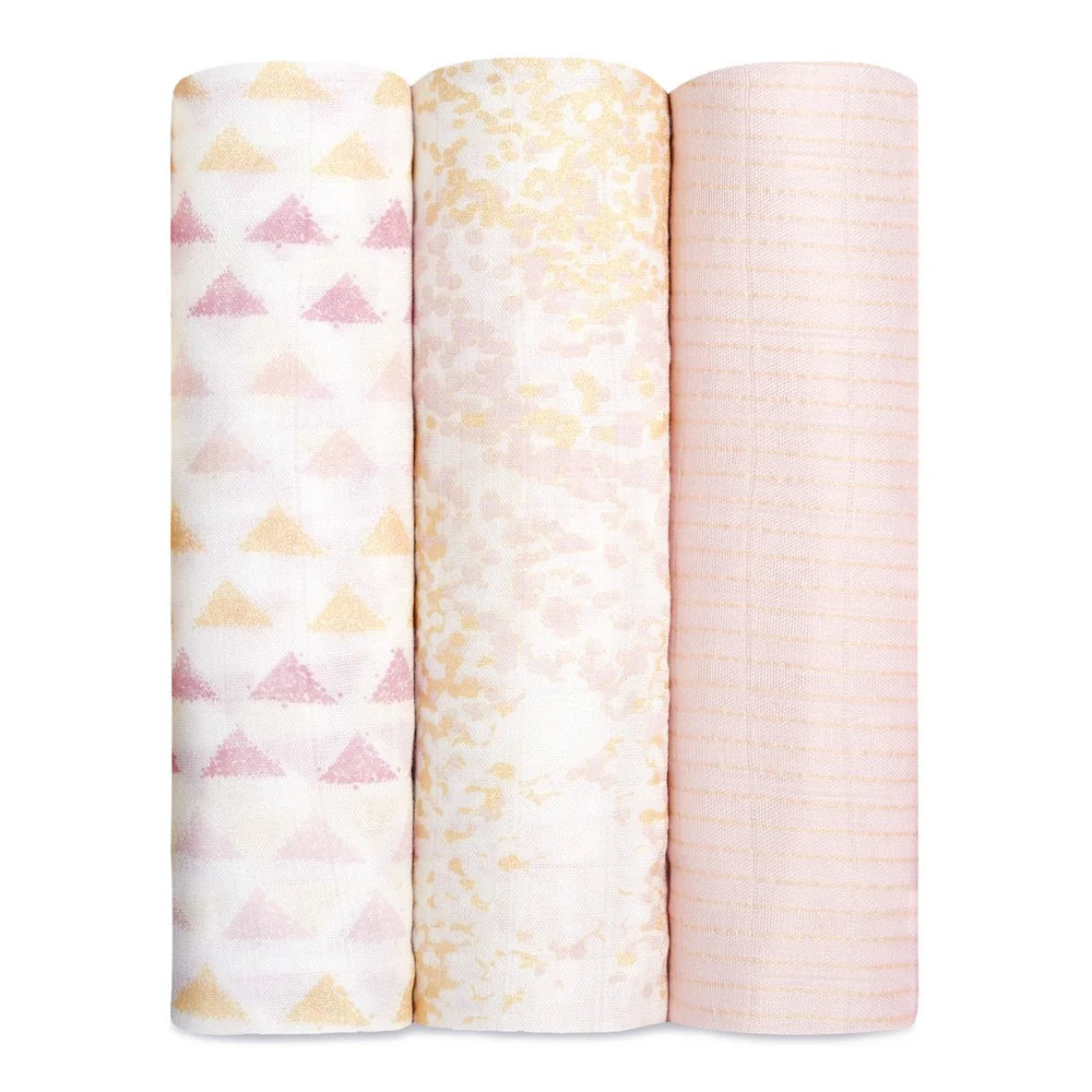 Aden + Anais Silky Soft Muslin Swaddle 3pk - Metallic Primrose