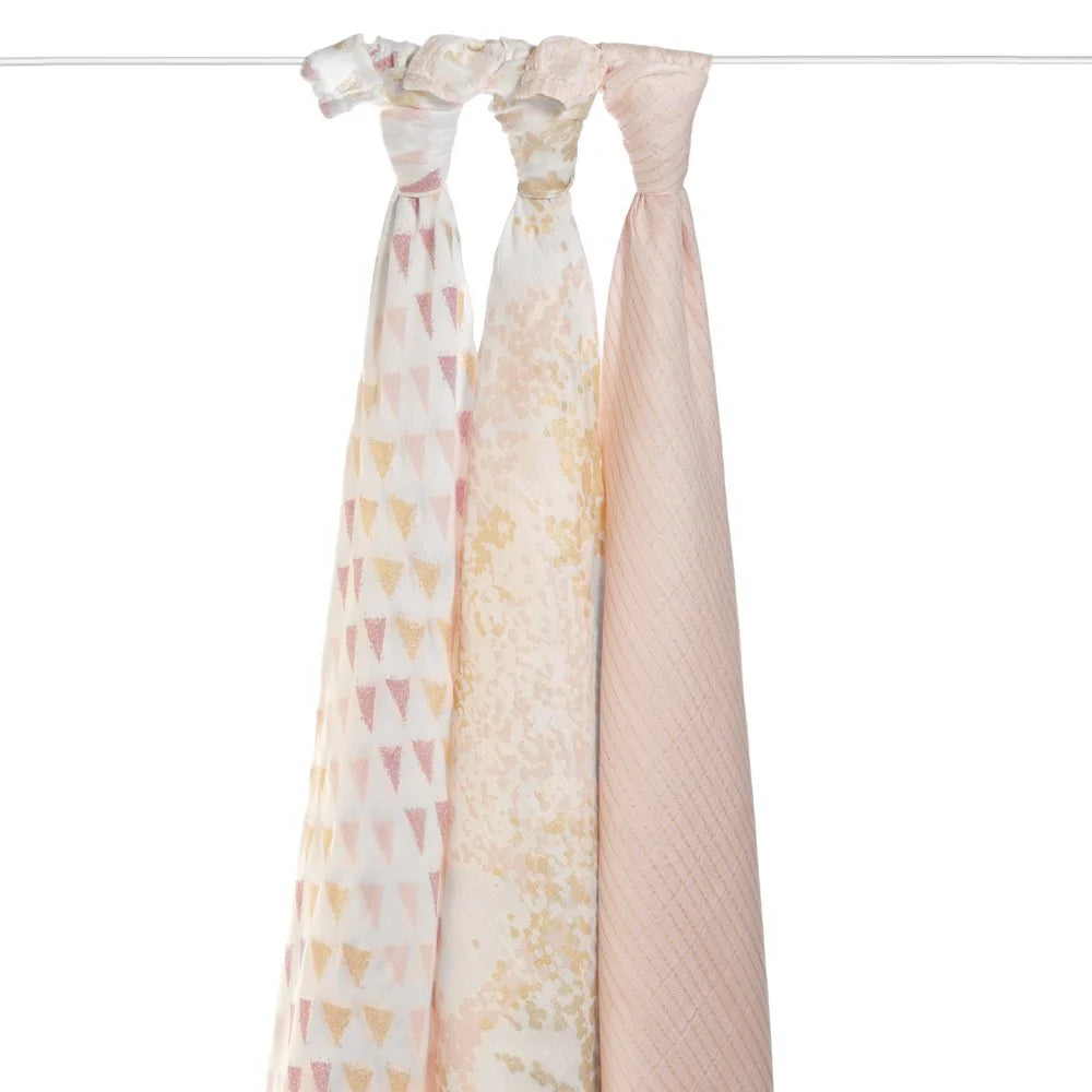 Aden + Anais Silky Soft Muslin Swaddle 3pk - Metallic Primrose