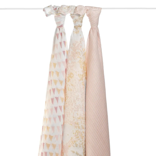 Aden + Anais Silky Soft Muslin Swaddle 3pk - Metallic Primrose