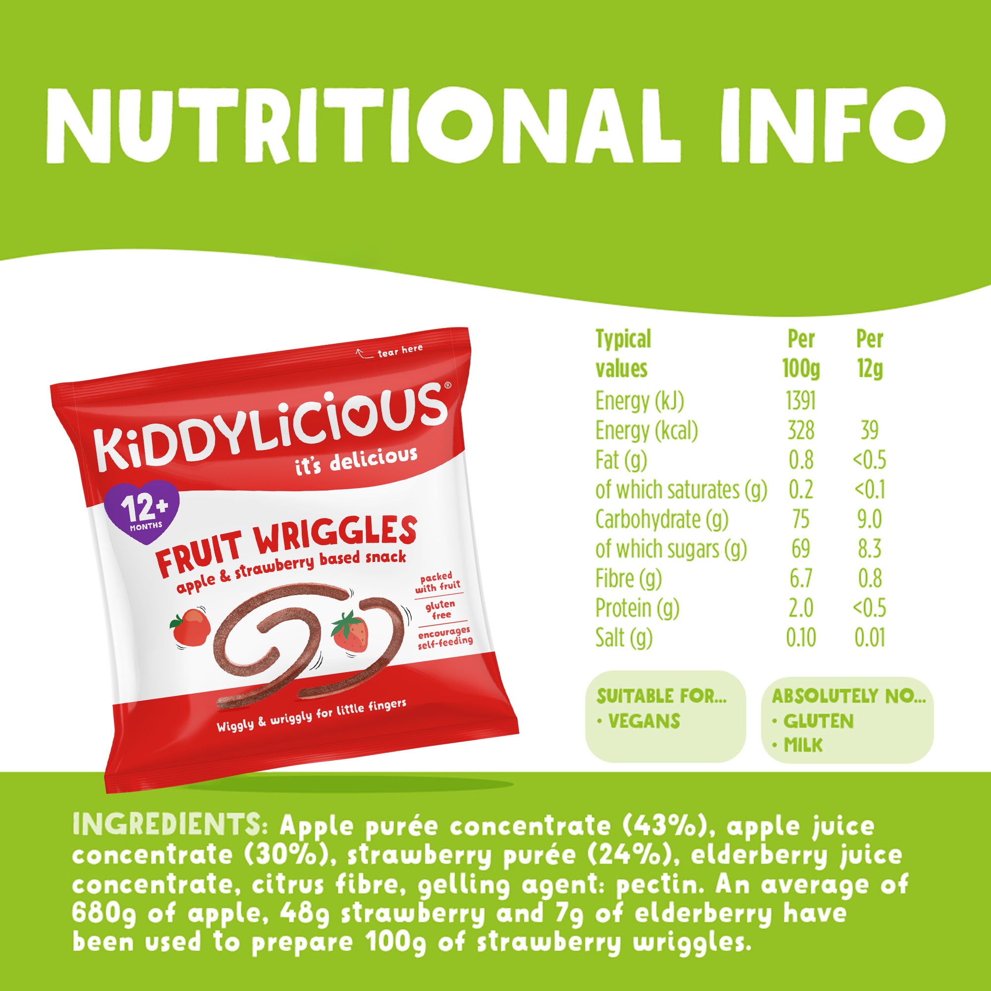 Kiddylicious Strawberry Wriggles 12m+