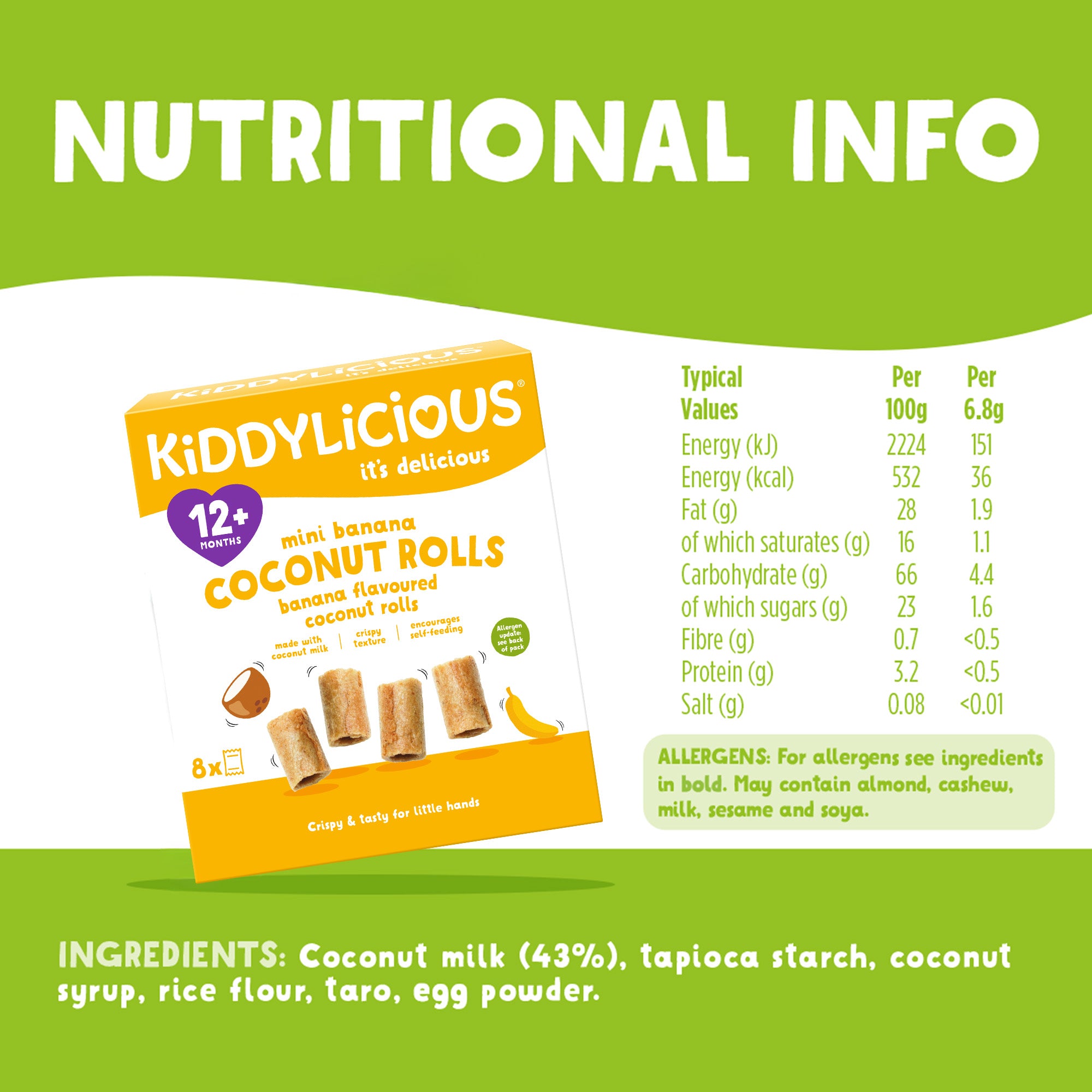 Kiddylicious Mini Banana Coconut Rolls 12m+