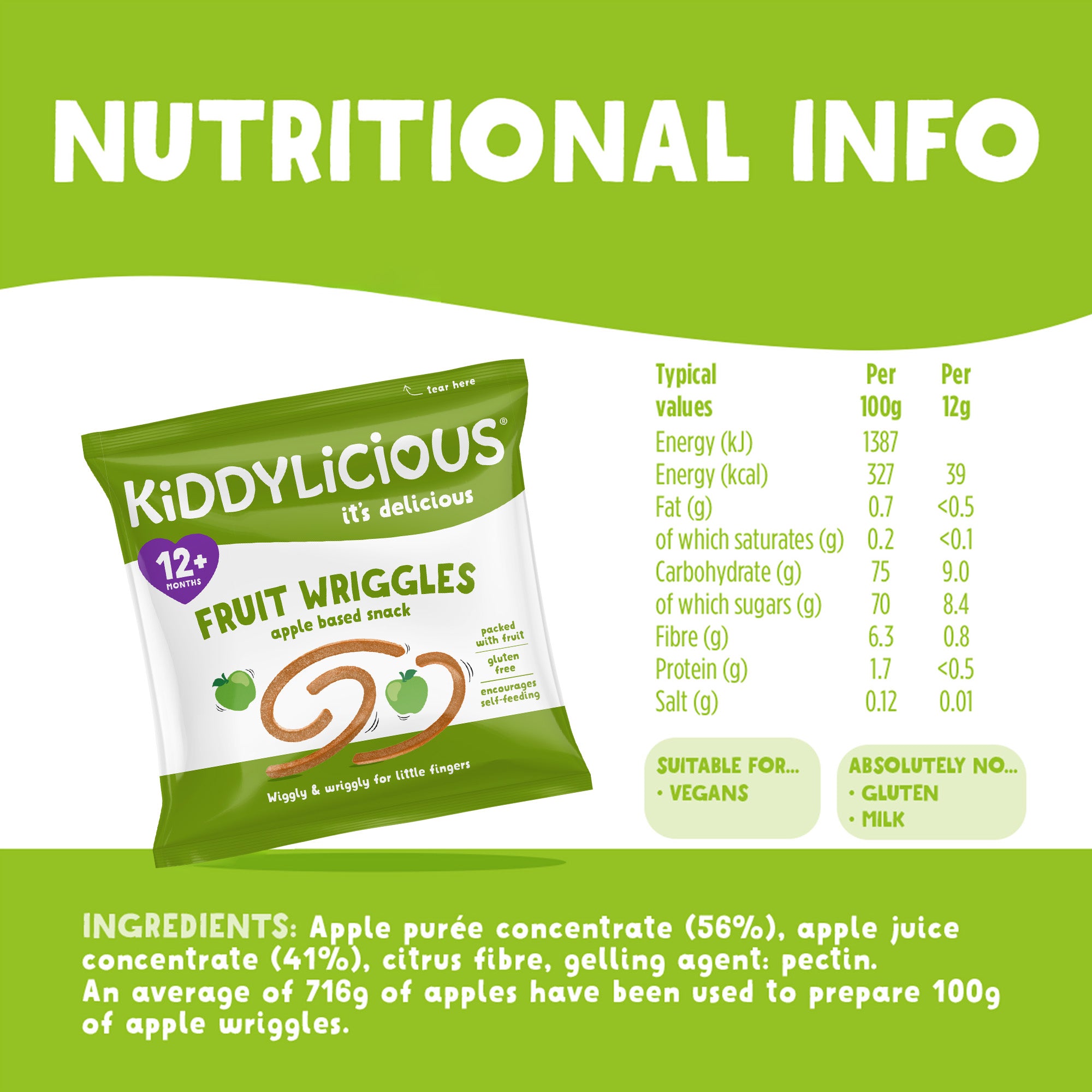 Kiddylicious Apple Wriggles 12m+