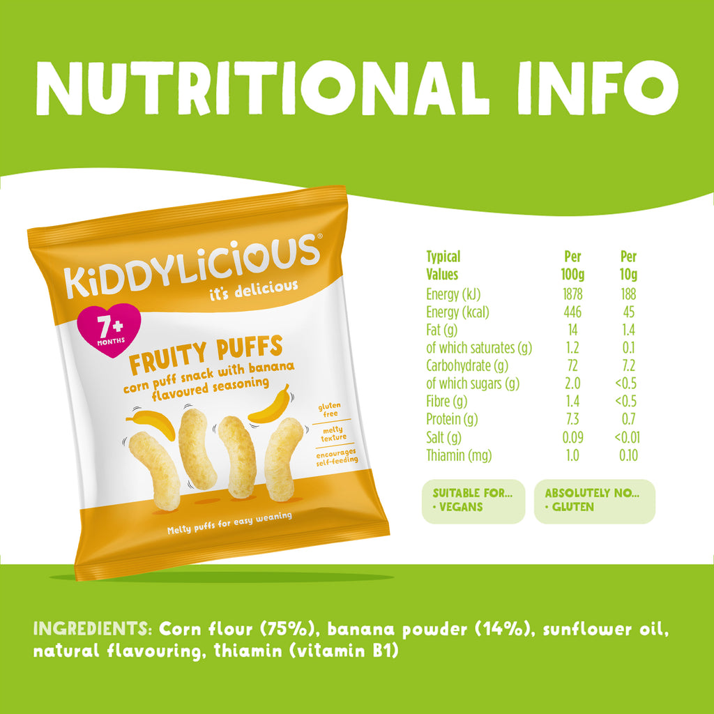 Kiddylicious Fruity Puffs - Banana 7m+