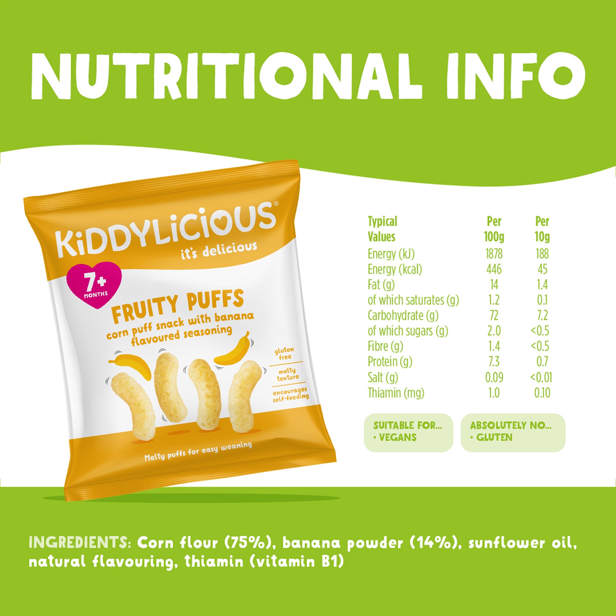 Kiddylicious Fruity Puffs - Banana 7m+