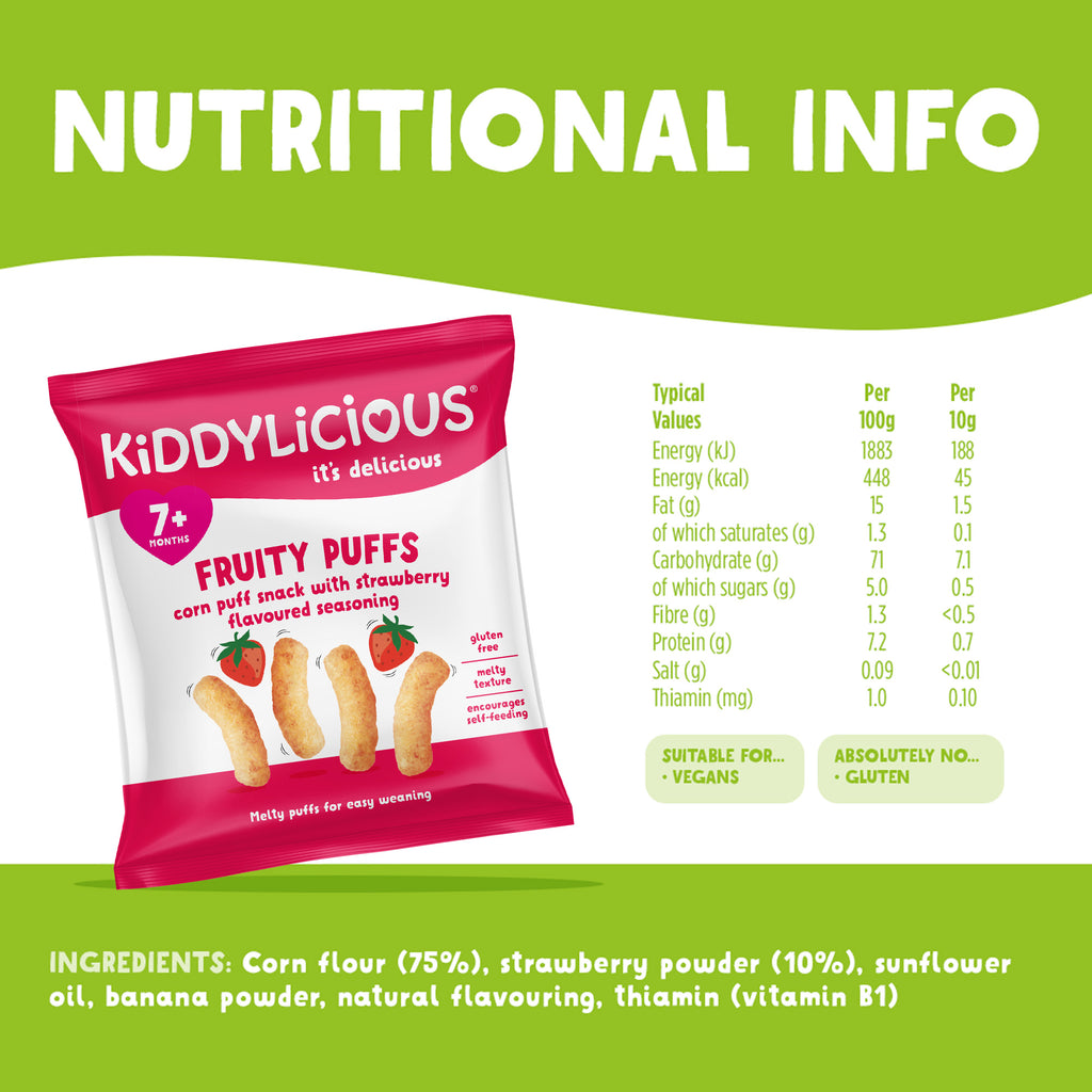 Kiddylicious Fruity Puffs - Strawberry 7m+