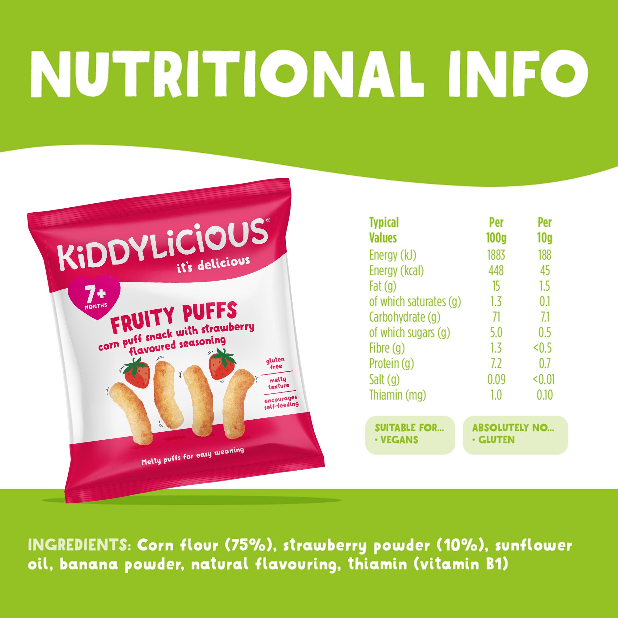 Kiddylicious Fruity Puffs - Strawberry 7m+