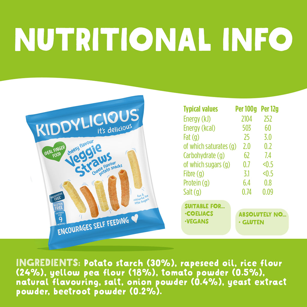 Kiddylicious Cheesy Flavoured Veggie Straws 9m+
