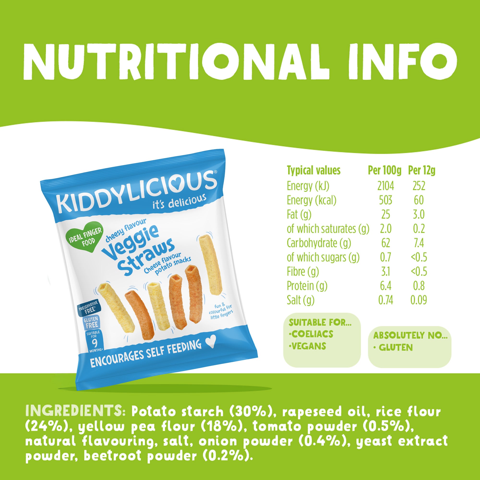 Kiddylicious Cheesy Flavoured Veggie Straws 9m+