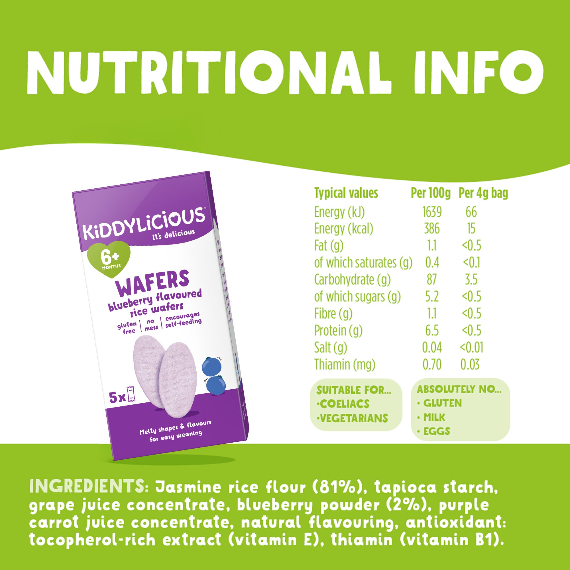 Kiddylicious Mini Waffers - Blueberry 6m+