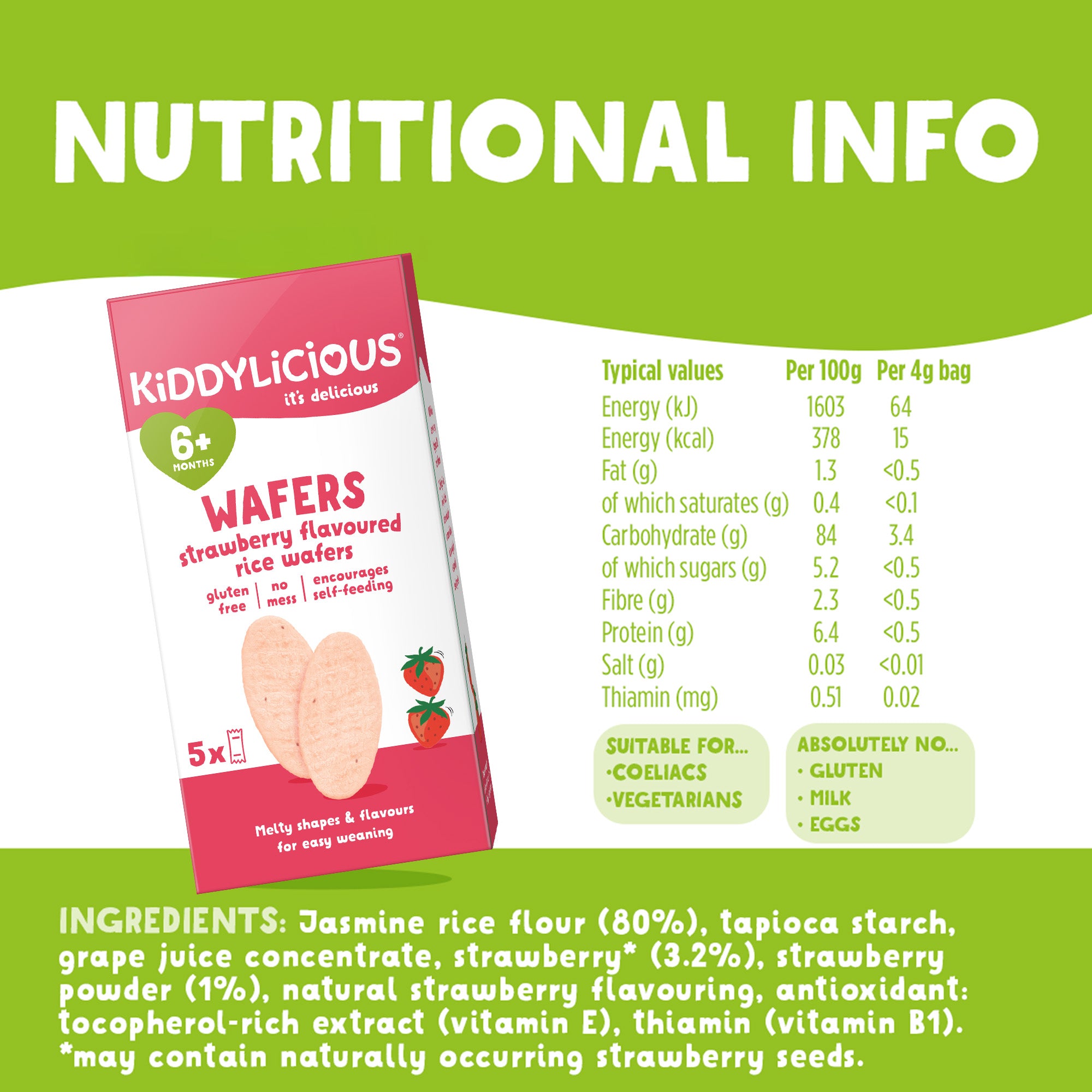 Kiddylicious Mini Waffers - Strawberry 6m+
