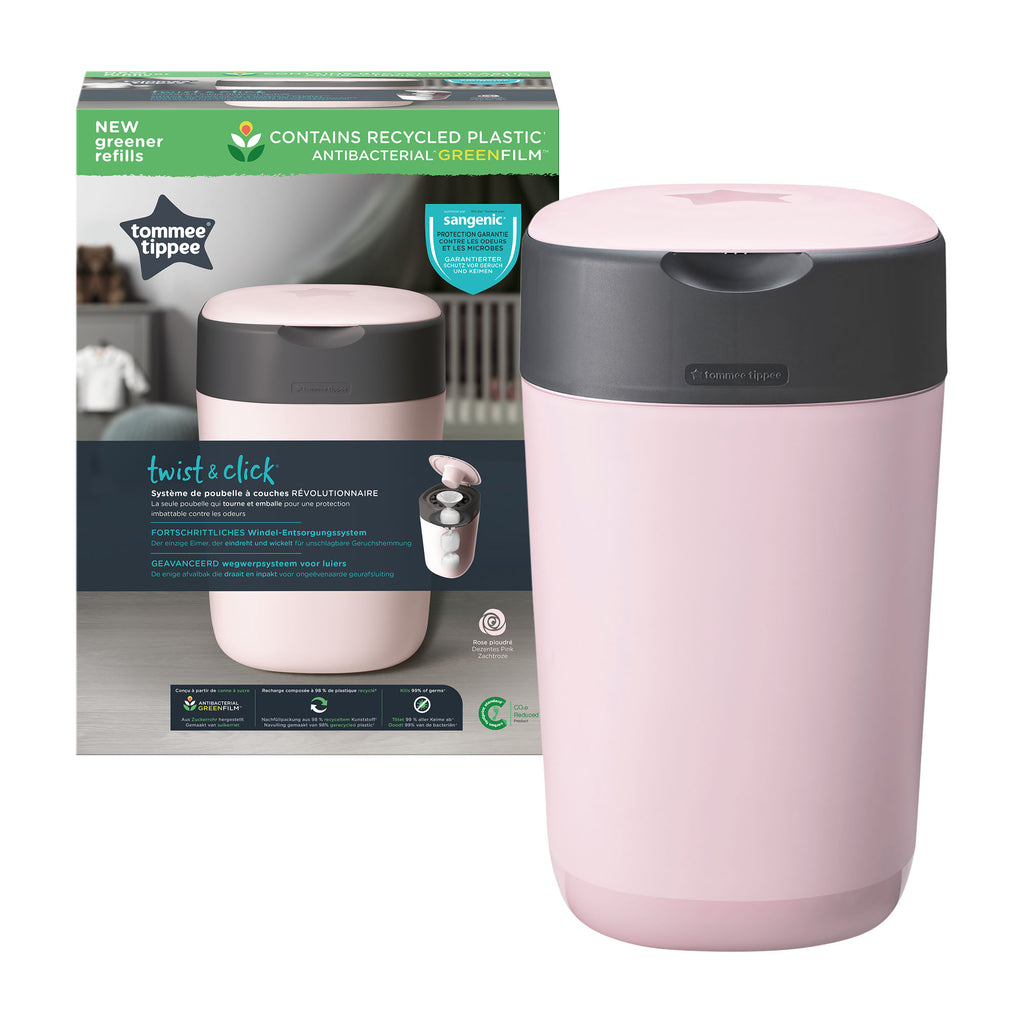 Tommee Tippee Twist & Click Advanced Nappy Bin - Gentle Pink