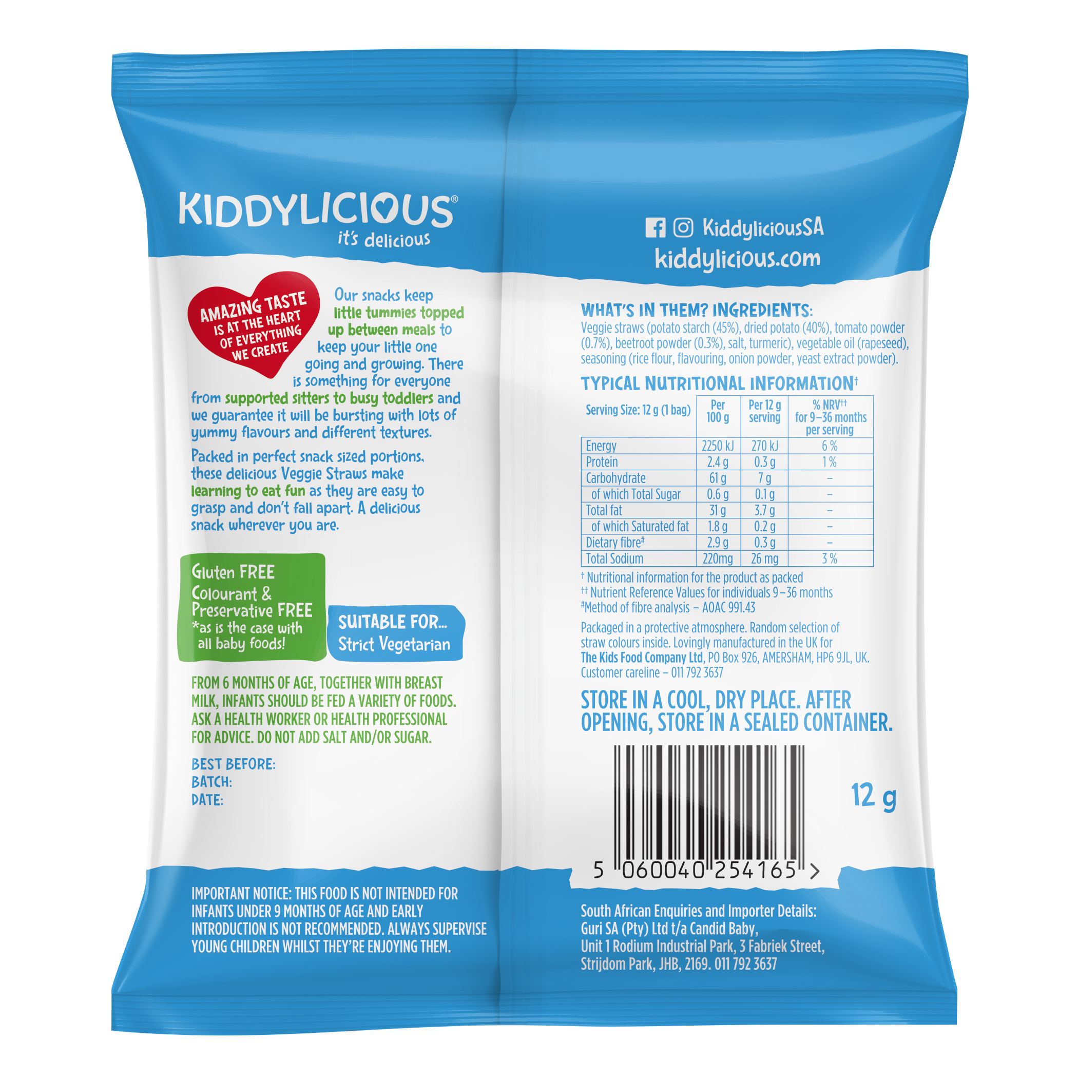 Kiddylicious Cheesy Flavoured Veggie Straws 9m+