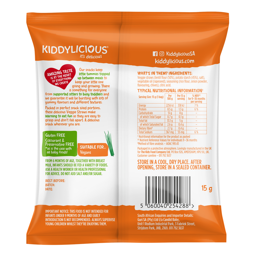 Kiddylicious Sour Cream & Chives Veggie Straws 9m+