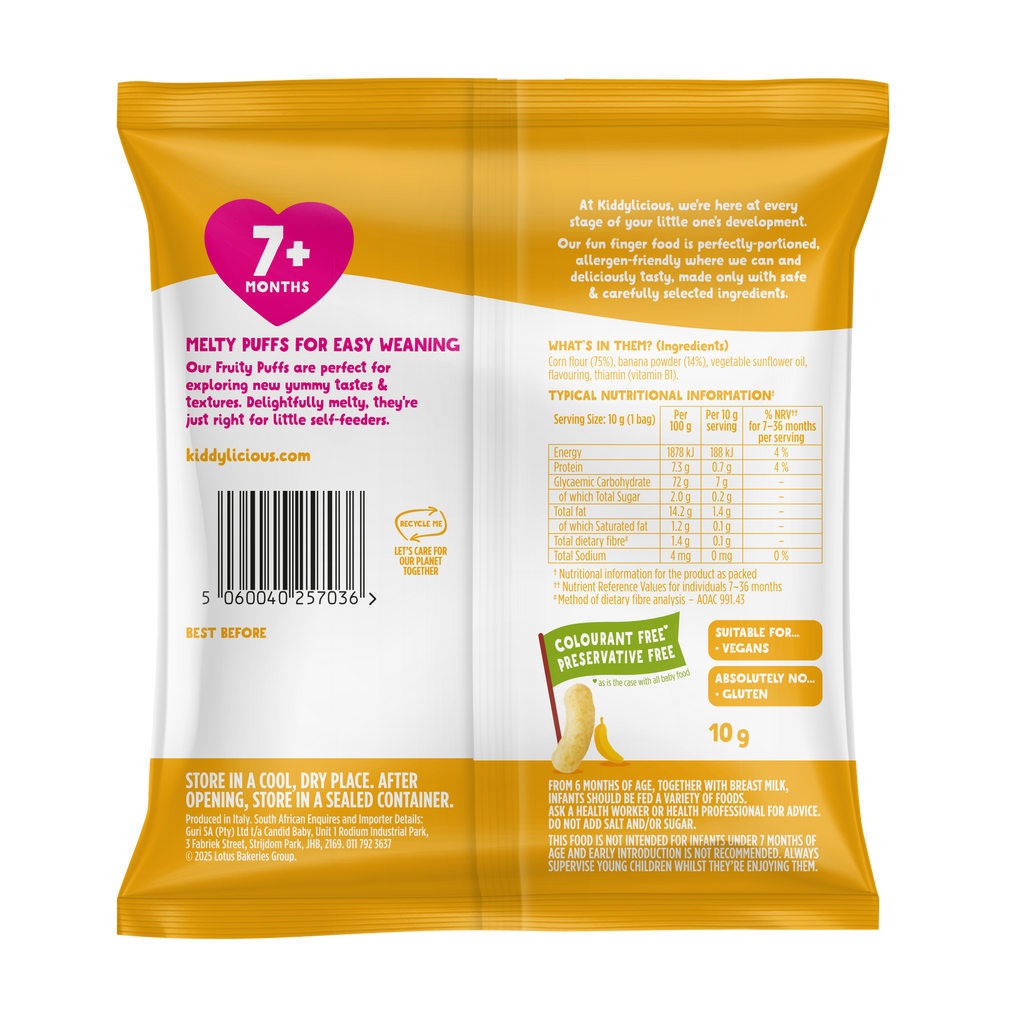 Kiddylicious Fruity Puffs - Banana 7m+