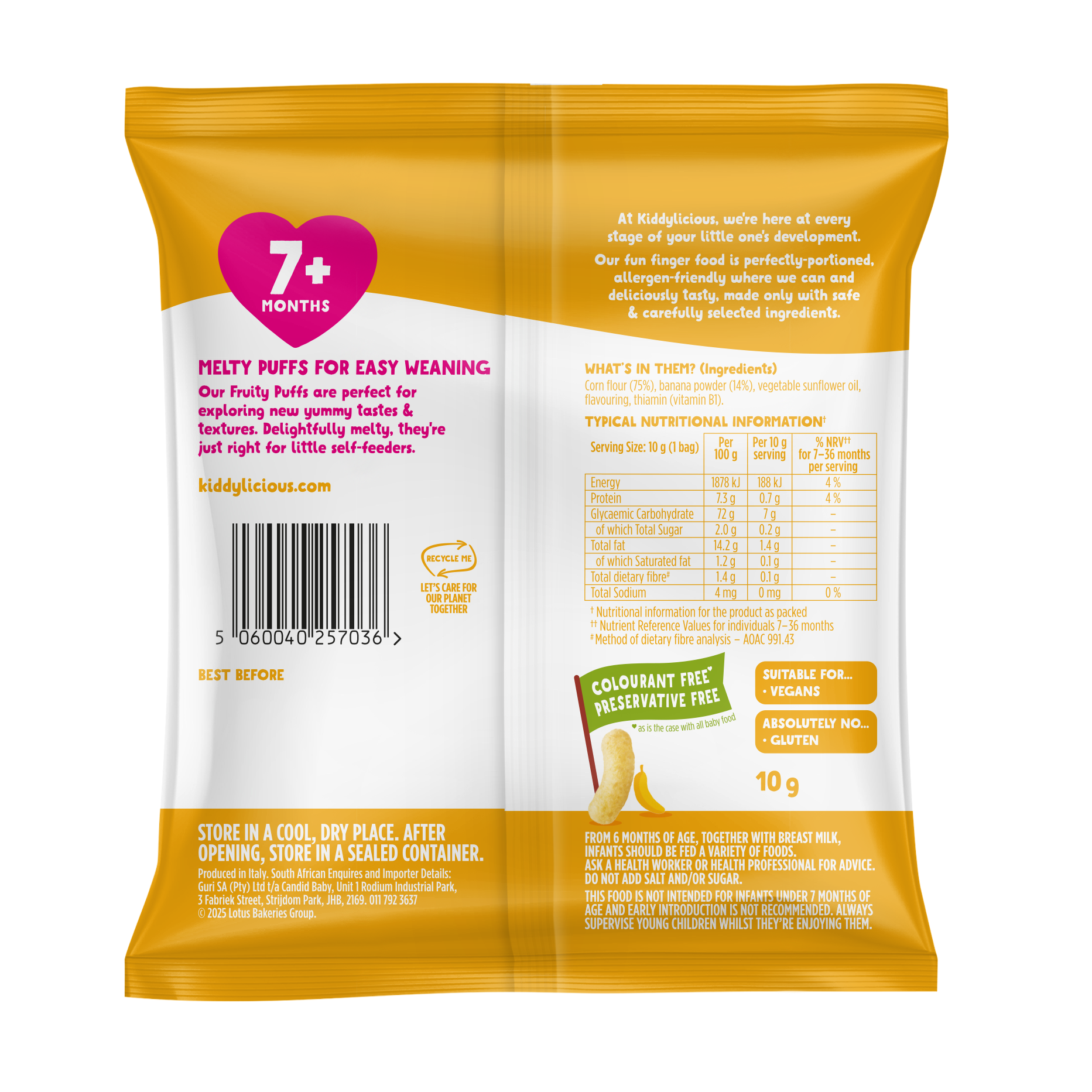 Kiddylicious Fruity Puffs - Banana 7m+