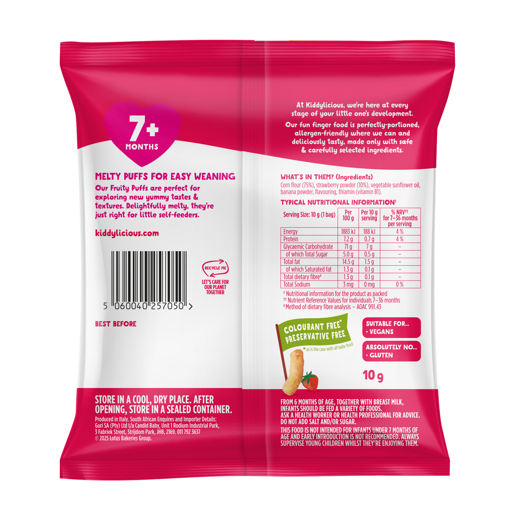 Kiddylicious Fruity Puffs - Strawberry 7m+