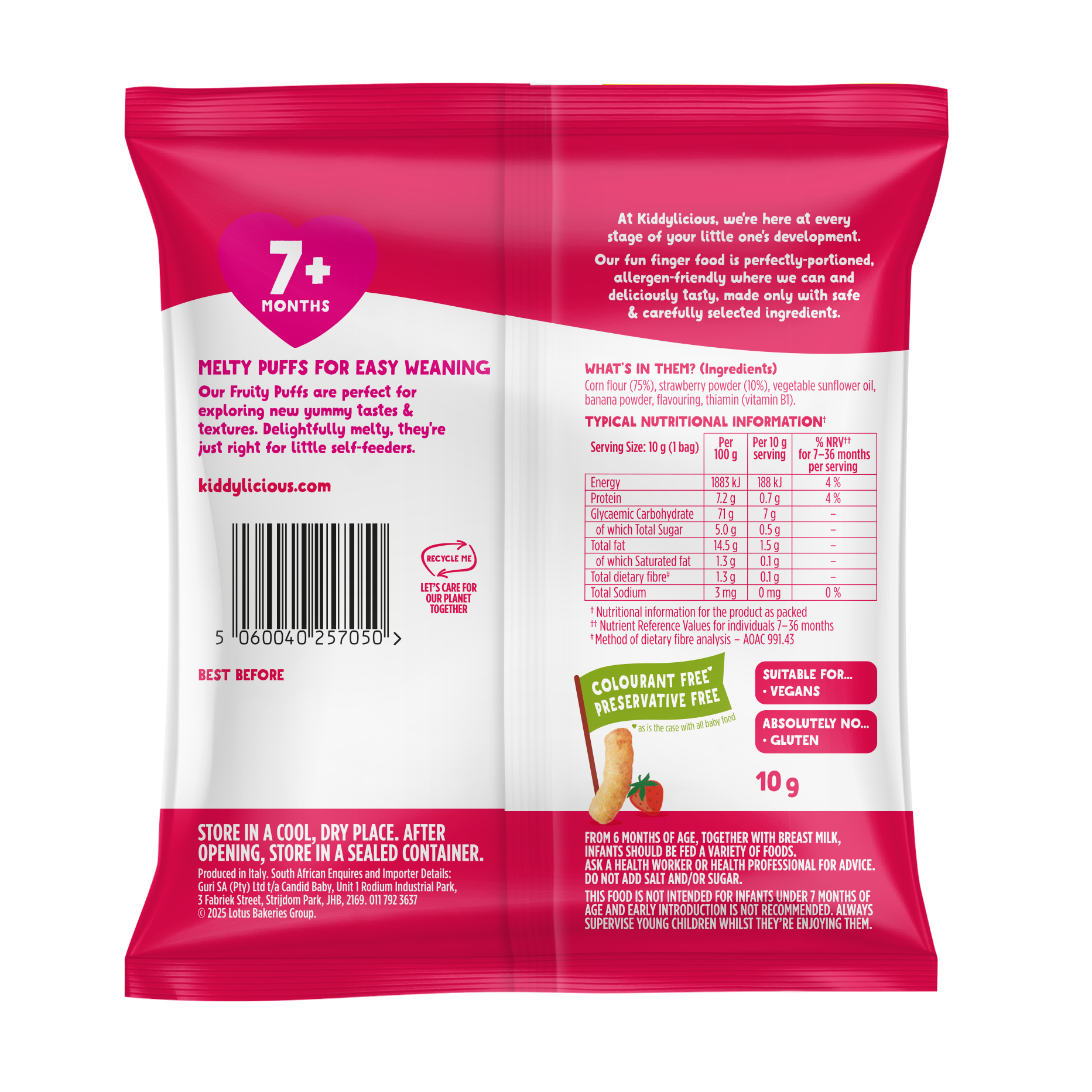 Kiddylicious Fruity Puffs - Strawberry 7m+